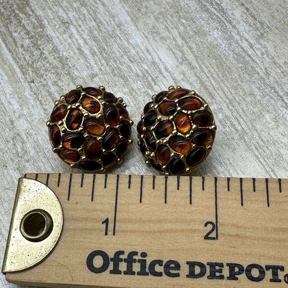 KJL Kenneth Jay Lane Tortoise Shell Cabochon Oval‎ Button Clip Earrings $135 - Picture 9 of 11
